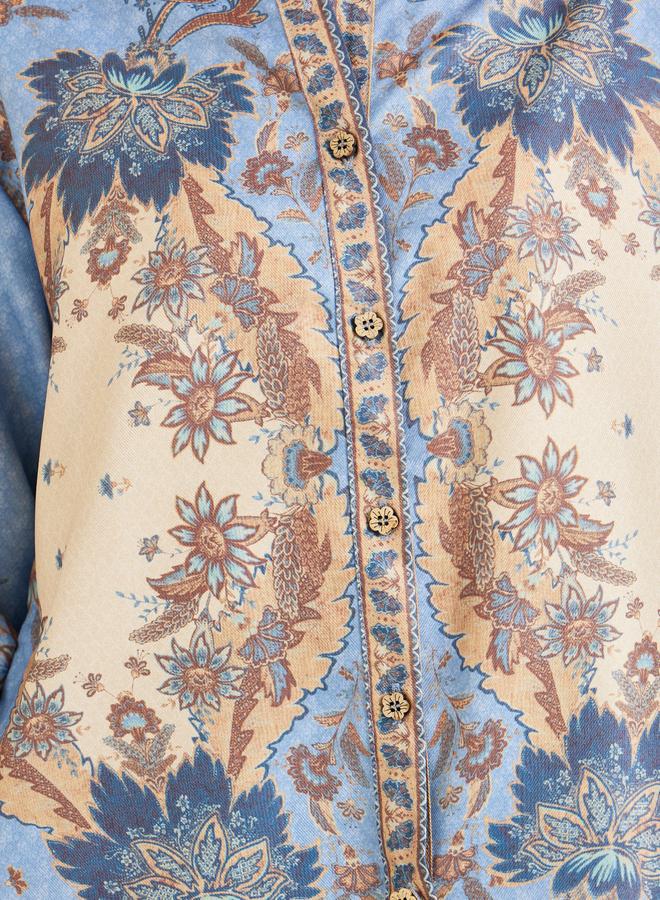 ستايلي طقم منسق من تنورة طويلة وبلوزة مطبعة بأزرار غلق - Image 3